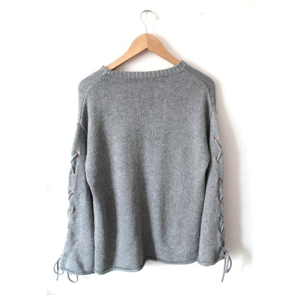 See By Chloe Oversized Lace-Up Knitted Sweater / Size XS / Silver Sage Tie Knit - Picture 7 of 12